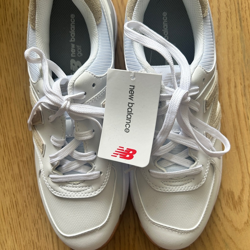 New Balance White and Tan Golf Shoes